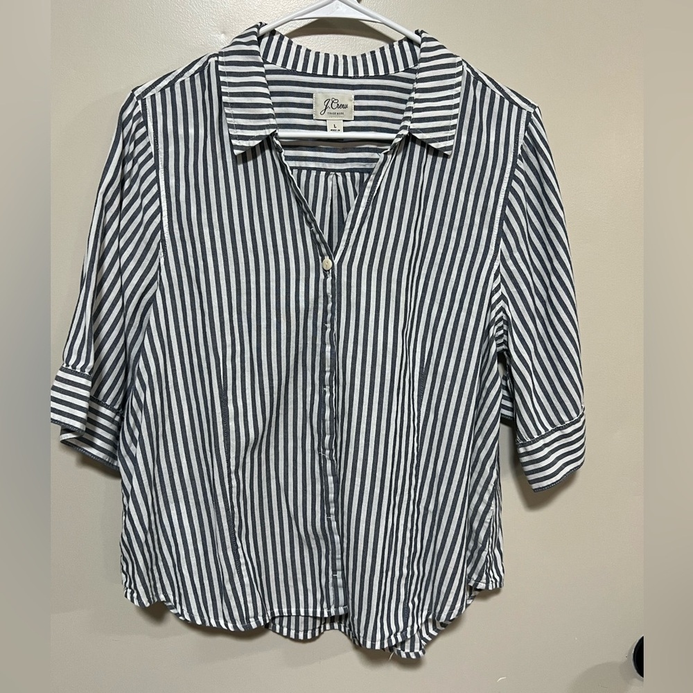 J.CREW Short-sleeve Button-up Shirt in dark grey Stripe Size L